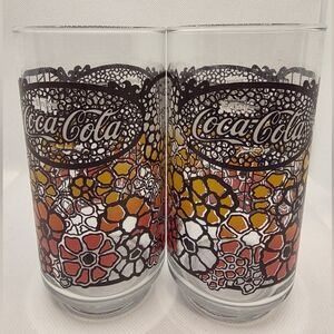 Coca-Cola Floral Pattern Glasses with Red and Yellow Accents